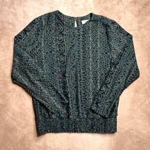 Vintage 80s Frejani Geometric Paisley Metallic Sweater Lightweight Multicolor